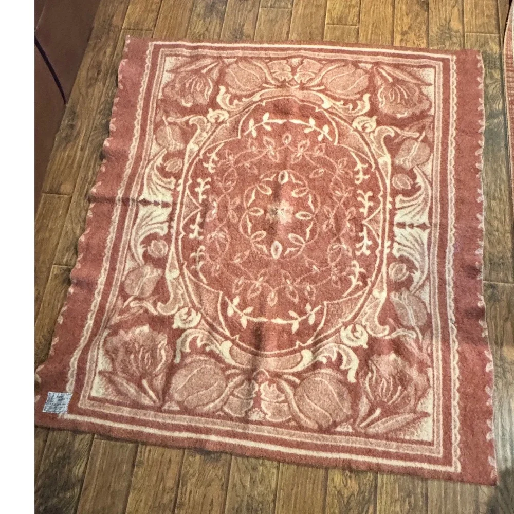 Vintage Orr‎ Health All Wool Blanket Orange Cream Holland Tulip Made in USA MCM